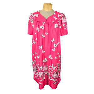National Women's 2X Nightgown Pink‎ Butterfly Floral Short Sleeve Muumuu Dress